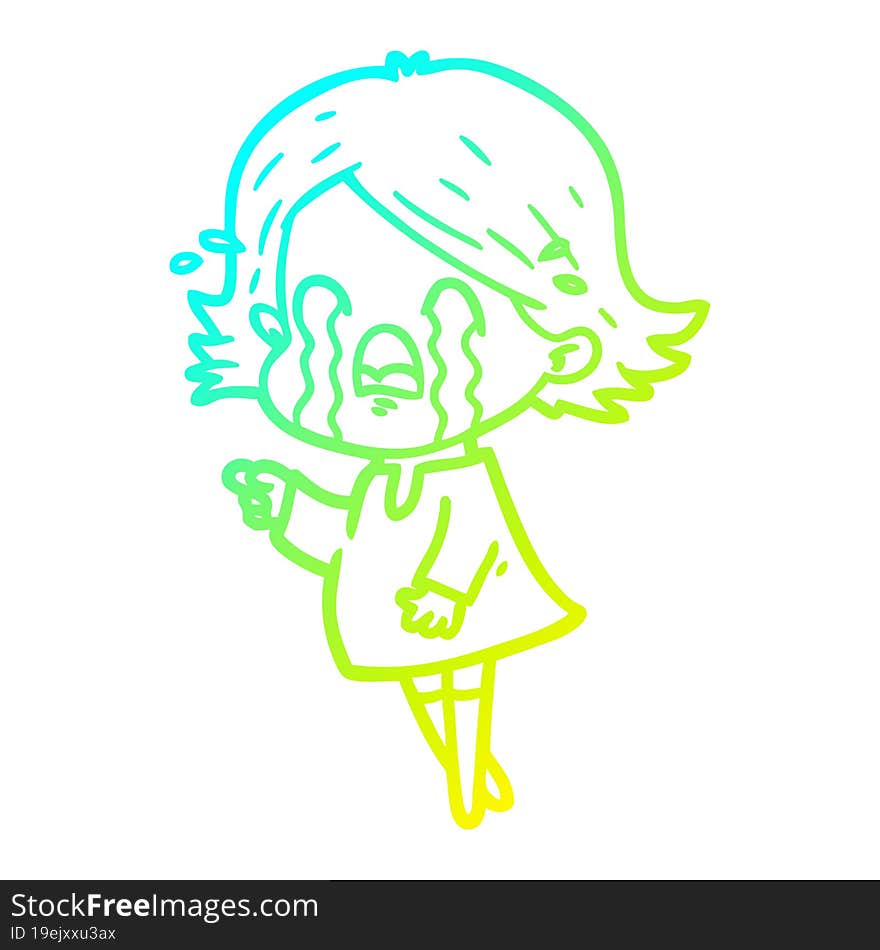 cold gradient line drawing of a cartoon woman crying