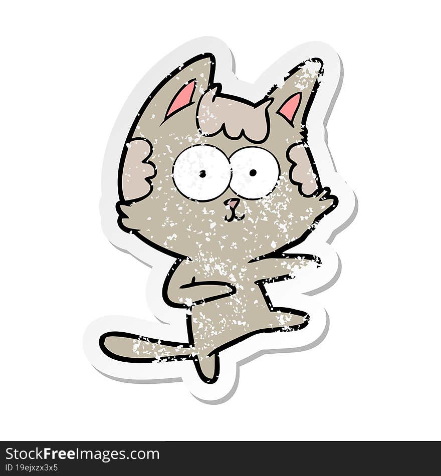 distressed sticker of a dancing cartoon cat