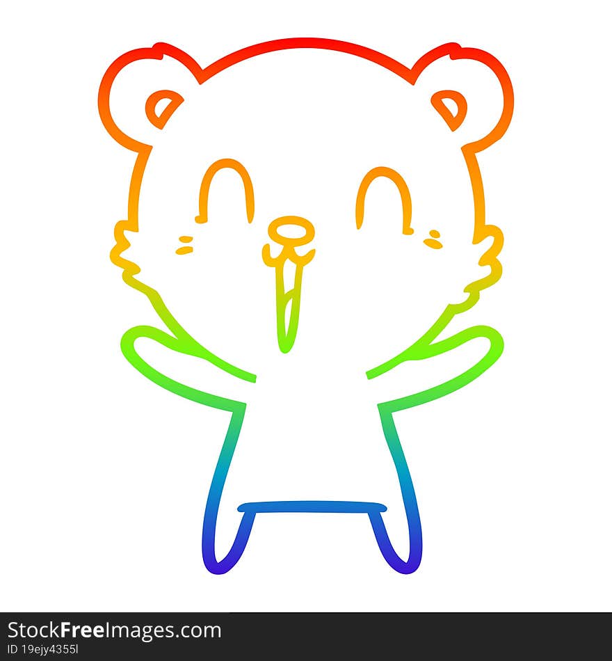 Rainbow Gradient Line Drawing Happy Cartoon Polar Bear