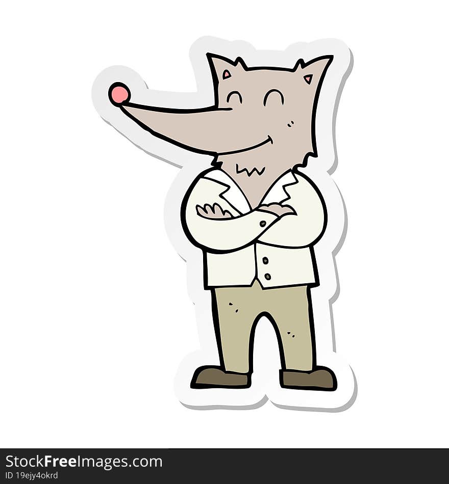 Sticker Of A Cartoon Wolf In Shirt