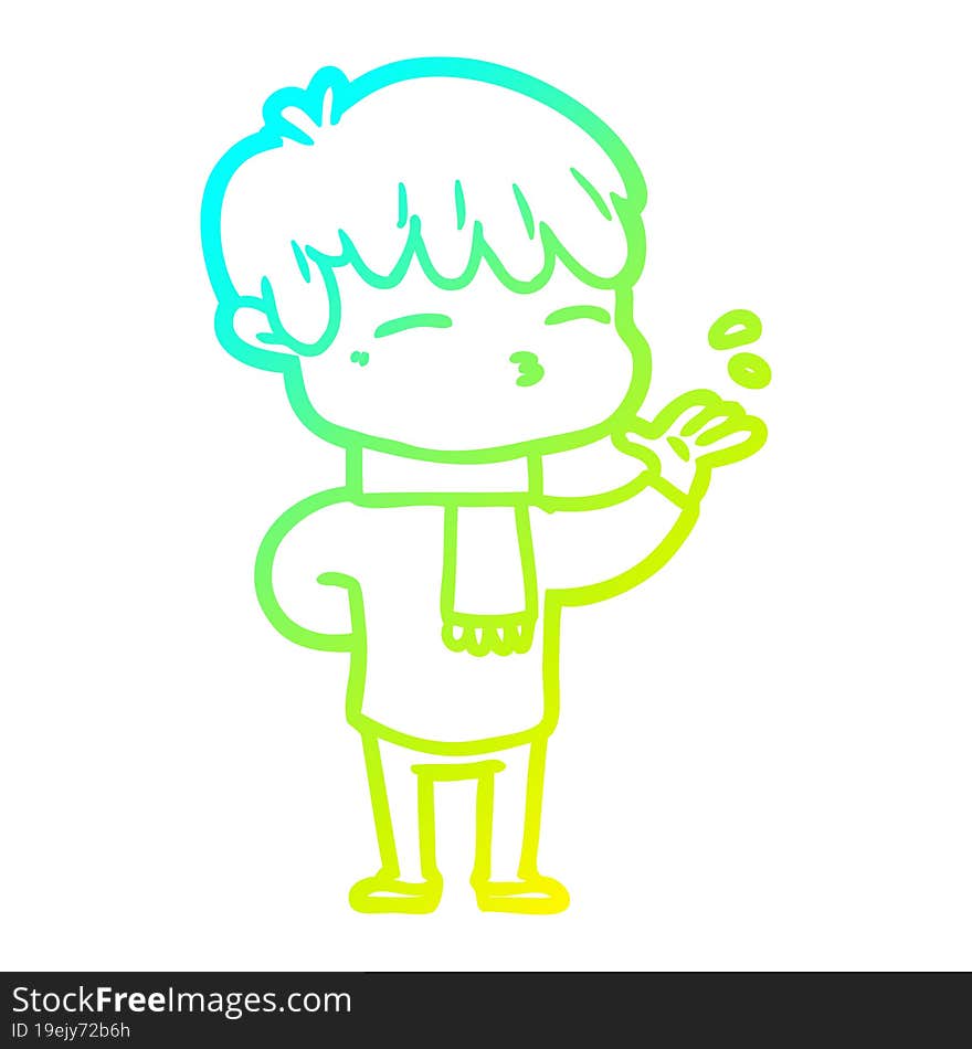 cold gradient line drawing cartoon curious boy