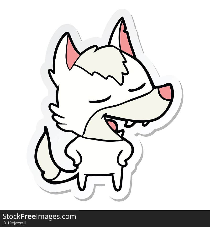 Sticker Of A Cartoon Wolf Laughing