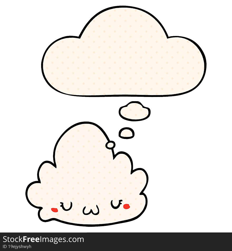 Cute Cartoon Cloud And Thought Bubble In Comic Book Style