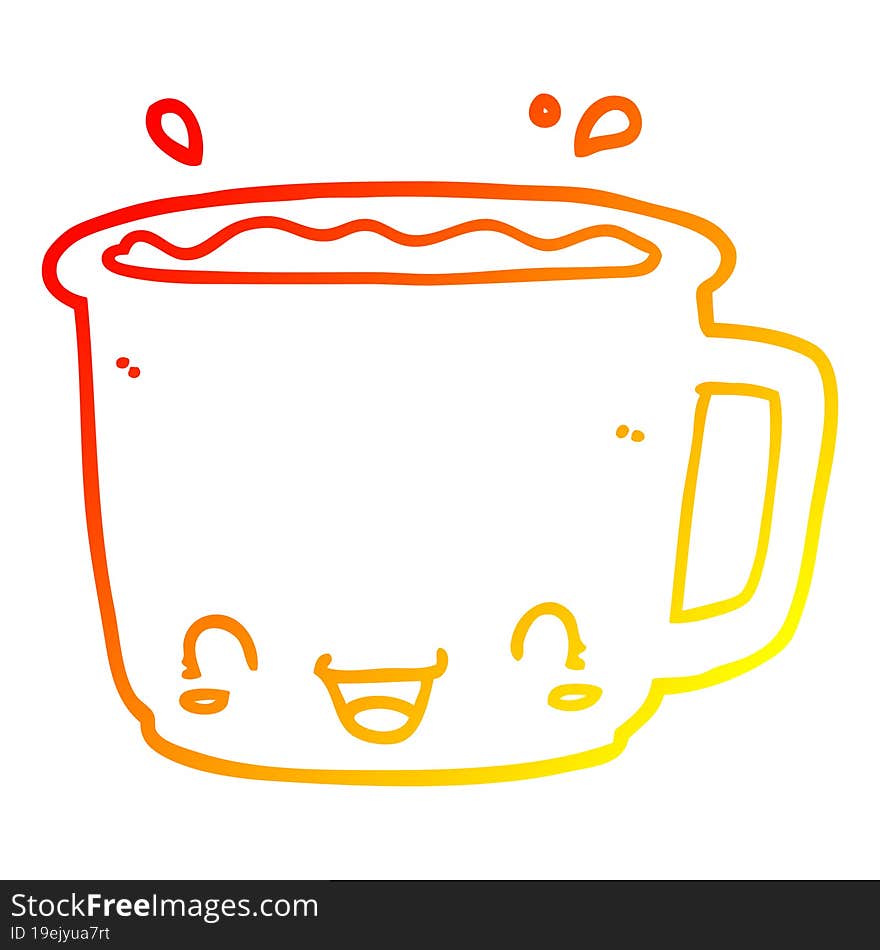 warm gradient line drawing cartoon cup of coffee