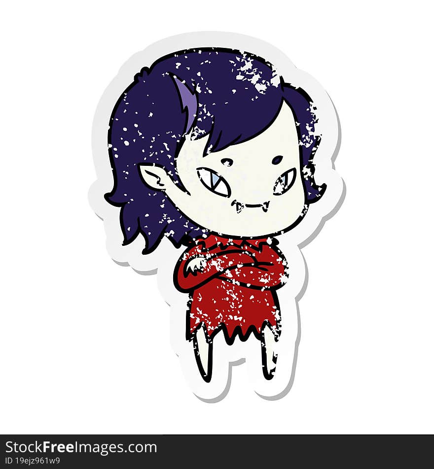 distressed sticker of a cartoon friendly vampire girl