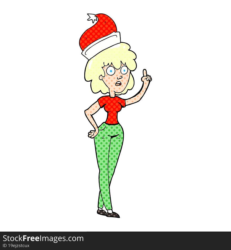 freehand drawn cartoon woman wearing santa hat