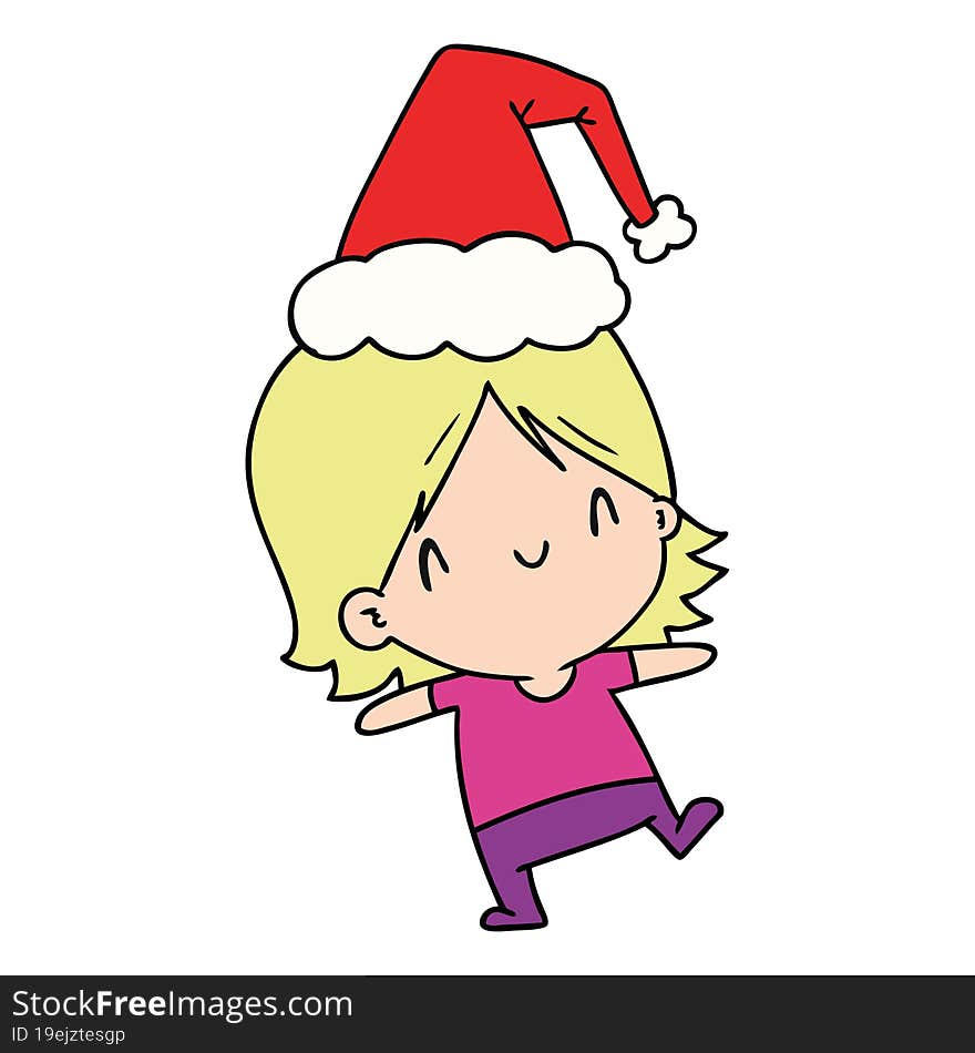 hand drawn christmas cartoon of kawaii girl