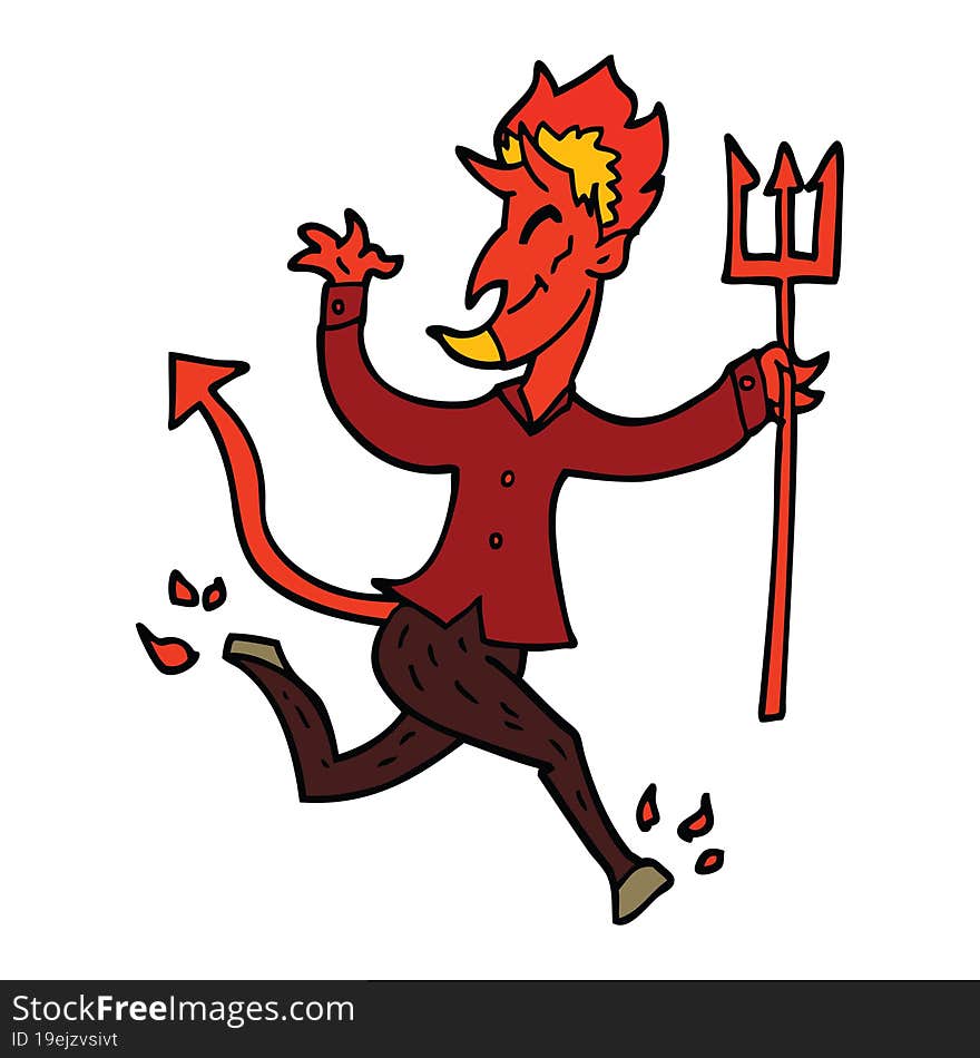 Cartoon Doodle Devil With Pitchfork