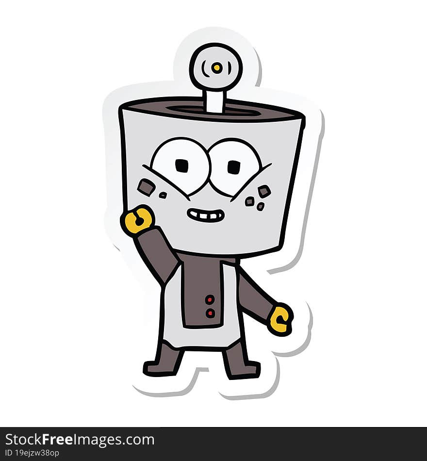 sticker of a happy cartoon robot waving hello