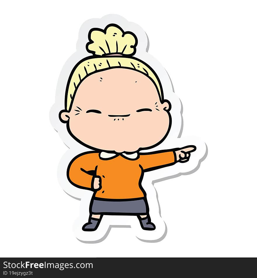 Sticker Of A Cartoon Peaceful Old Woman