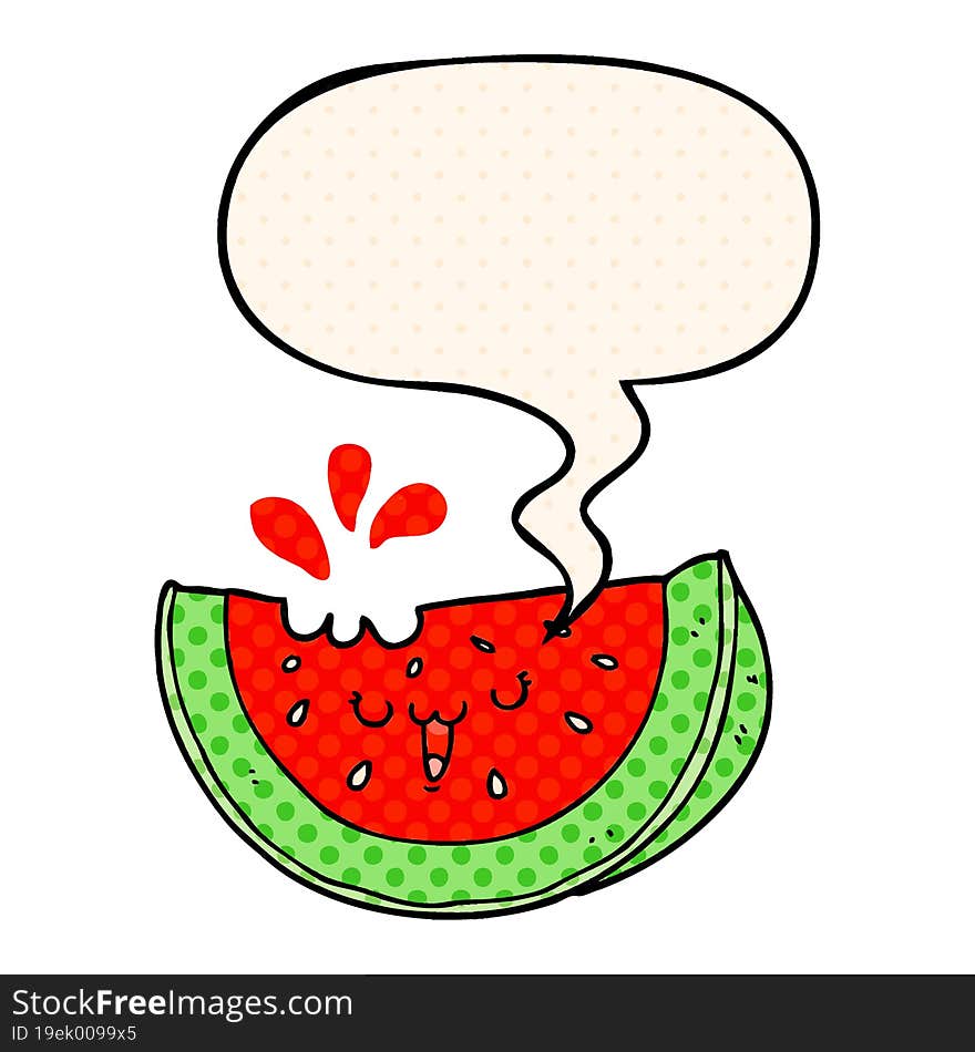 cartoon watermelon and speech bubble in comic book style