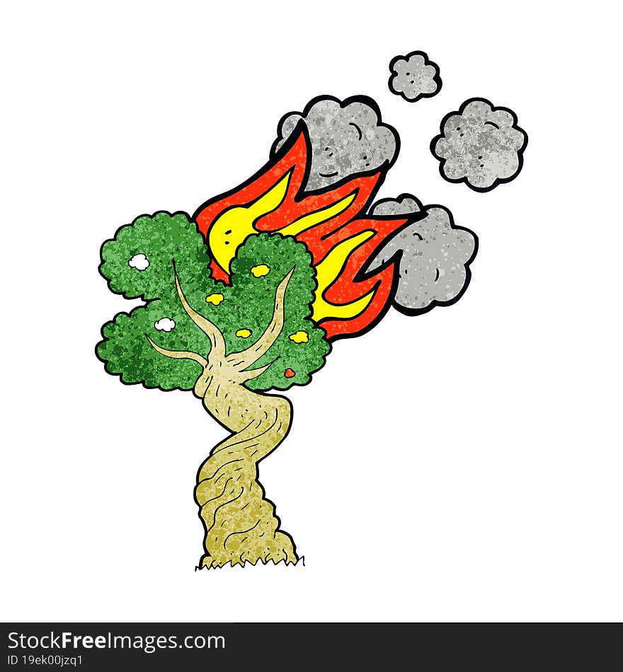 cartoon burning tree