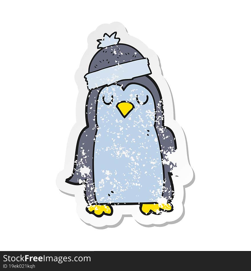 retro distressed sticker of a cartoon penguin