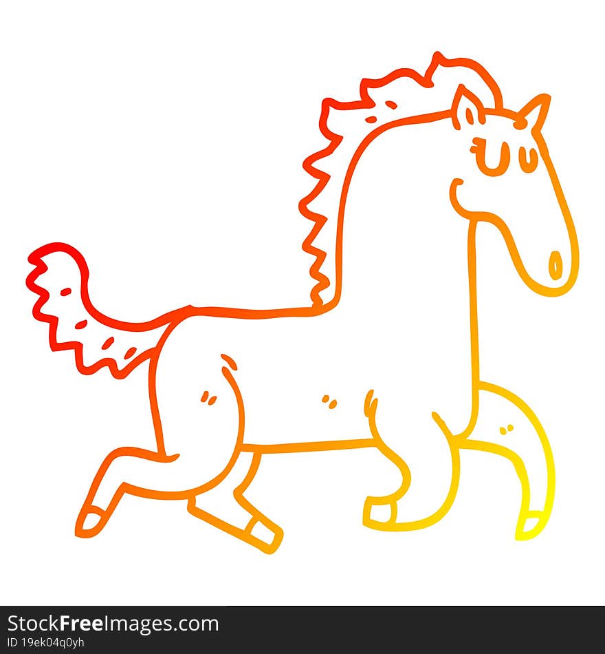 warm gradient line drawing of a cartoon magnificent stallion