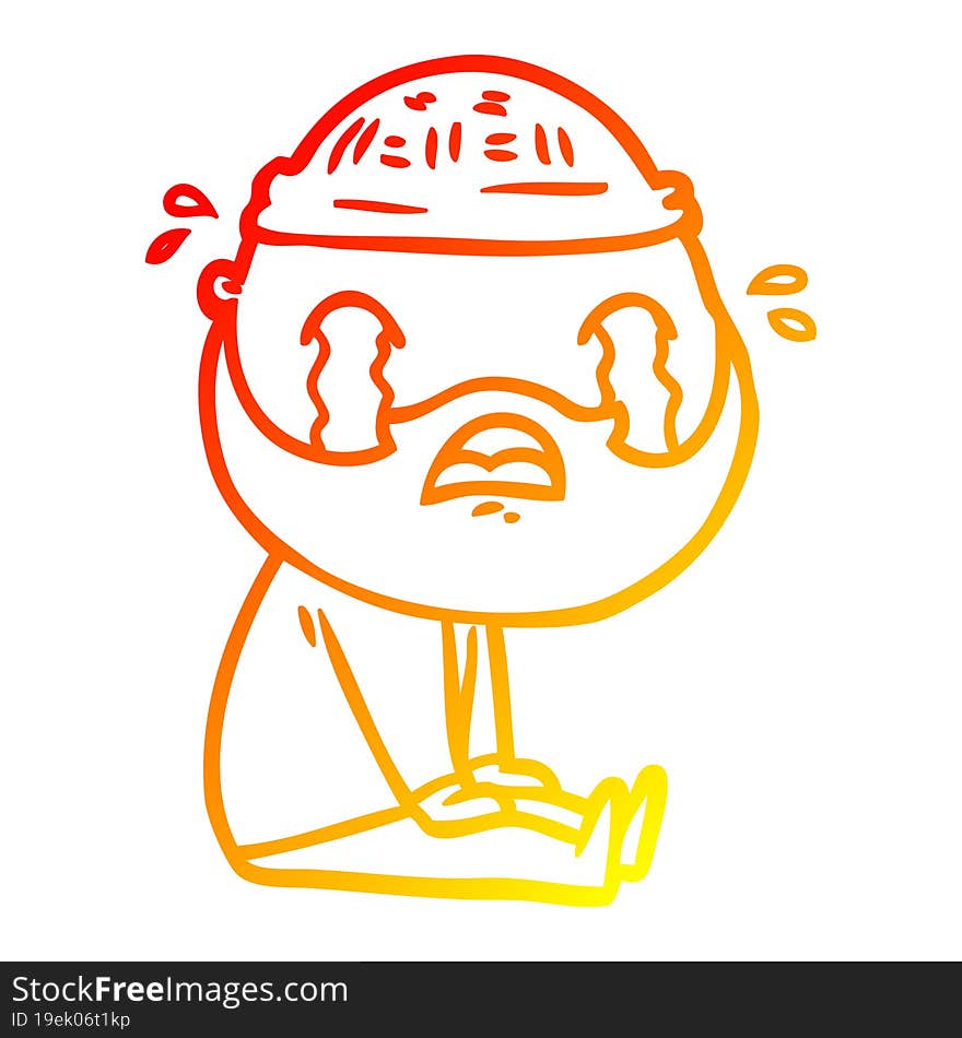 warm gradient line drawing cartoon bearded man crying