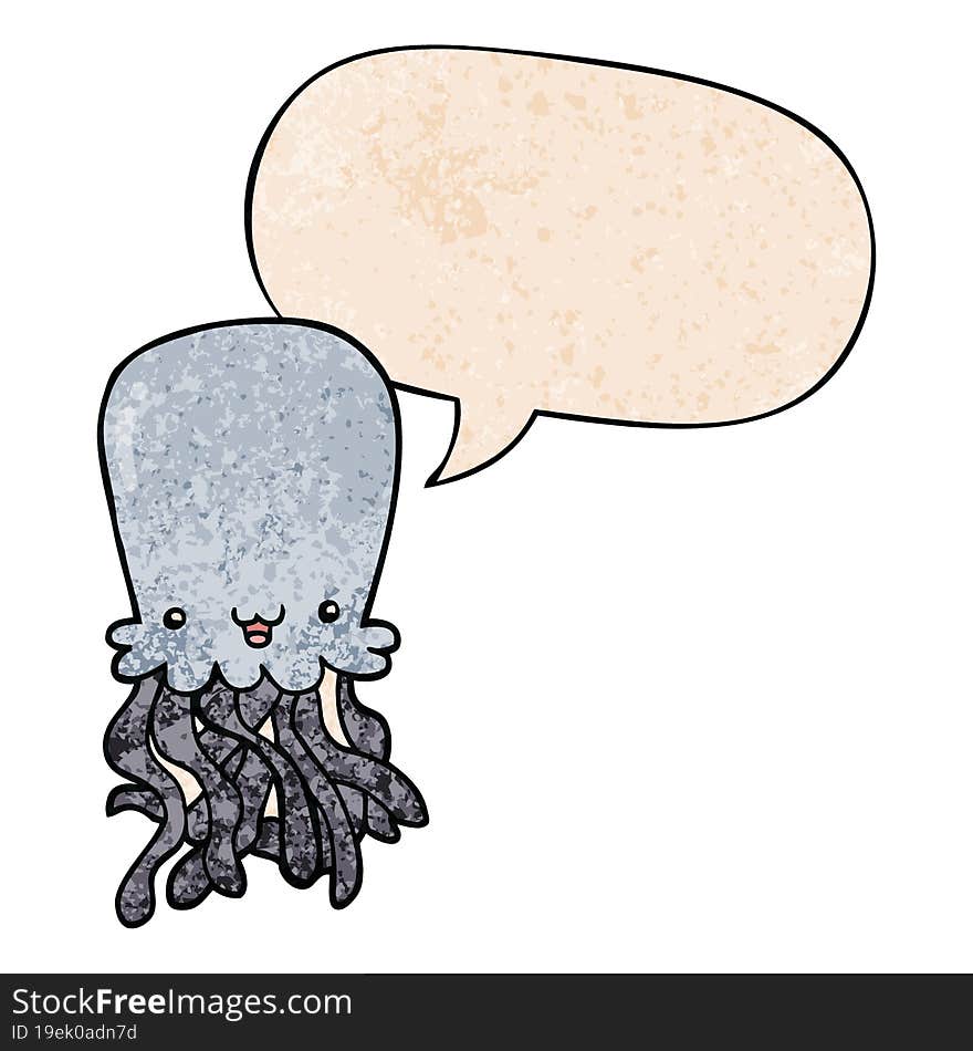 cartoon octopus and speech bubble in retro texture style