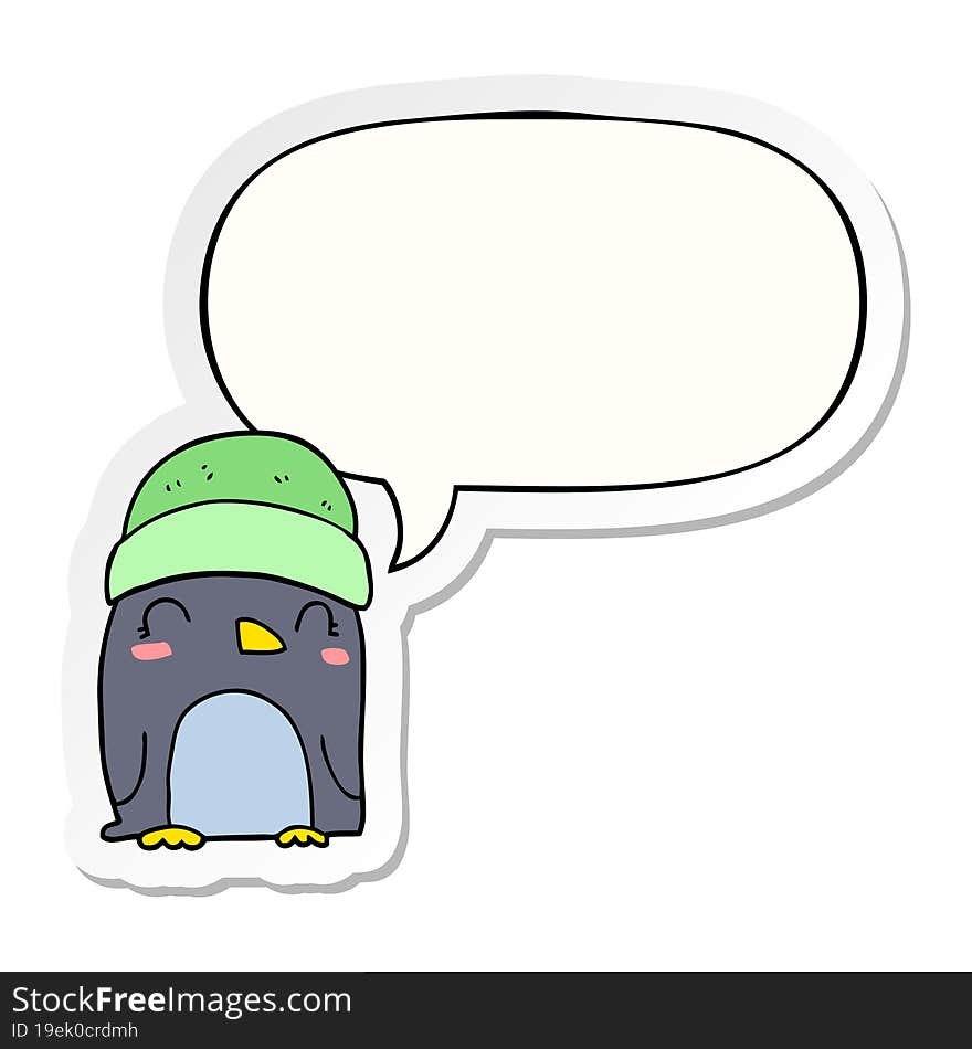 cute cartoon penguin with speech bubble sticker