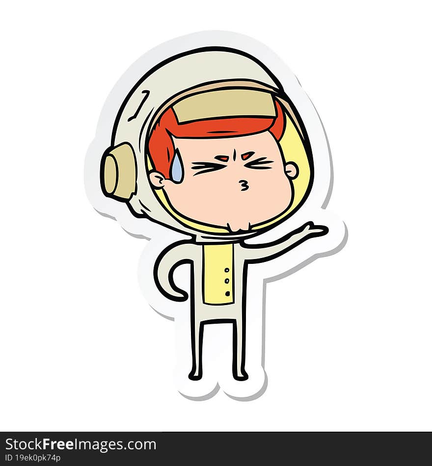 sticker of a cartoon stressed astronaut