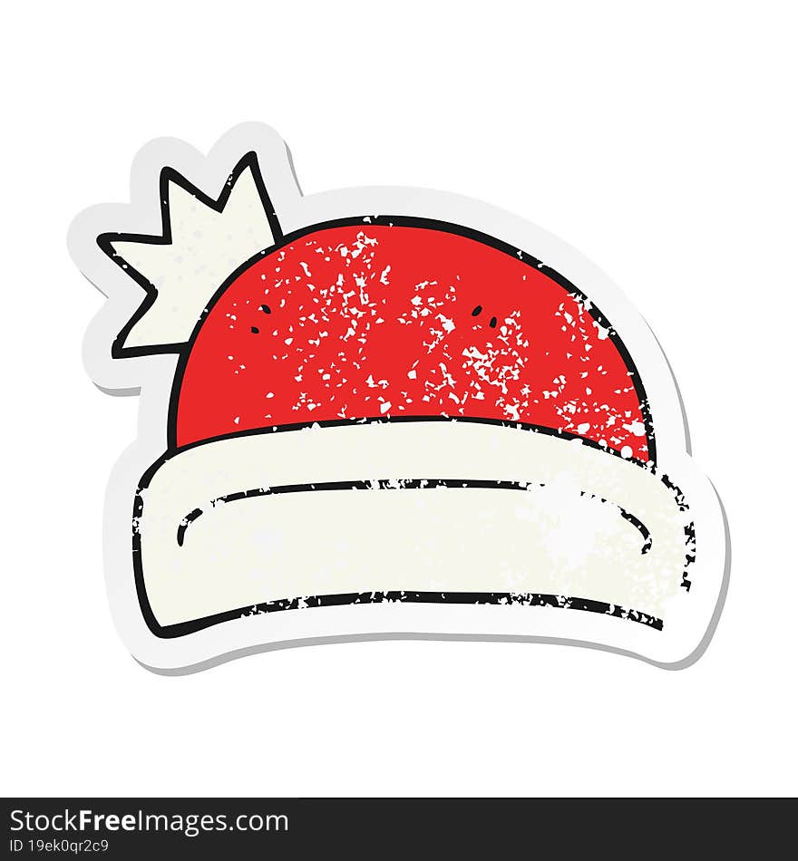 Retro Distressed Sticker Of A Cartoon Christmas Hat