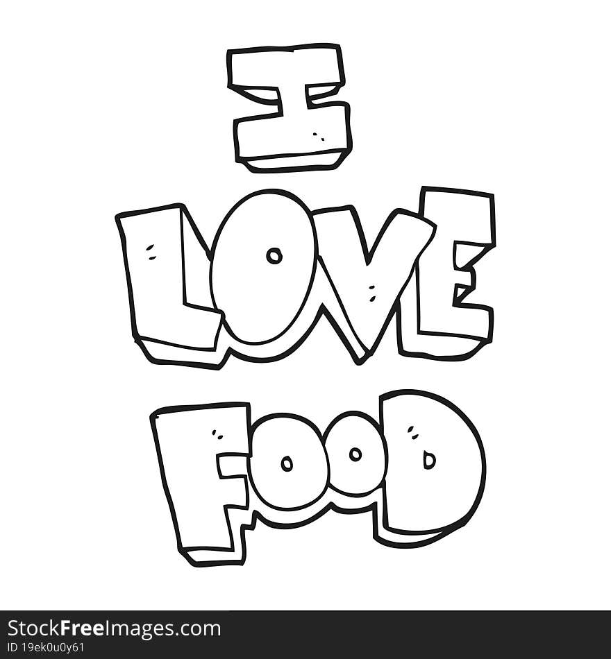 Black And White Cartoon I Love Food Symbol