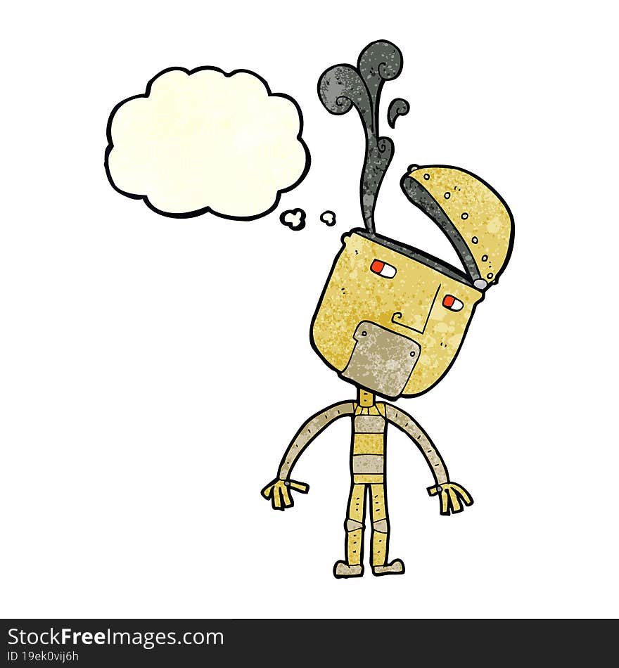 cartoon robot with open head with thought bubble