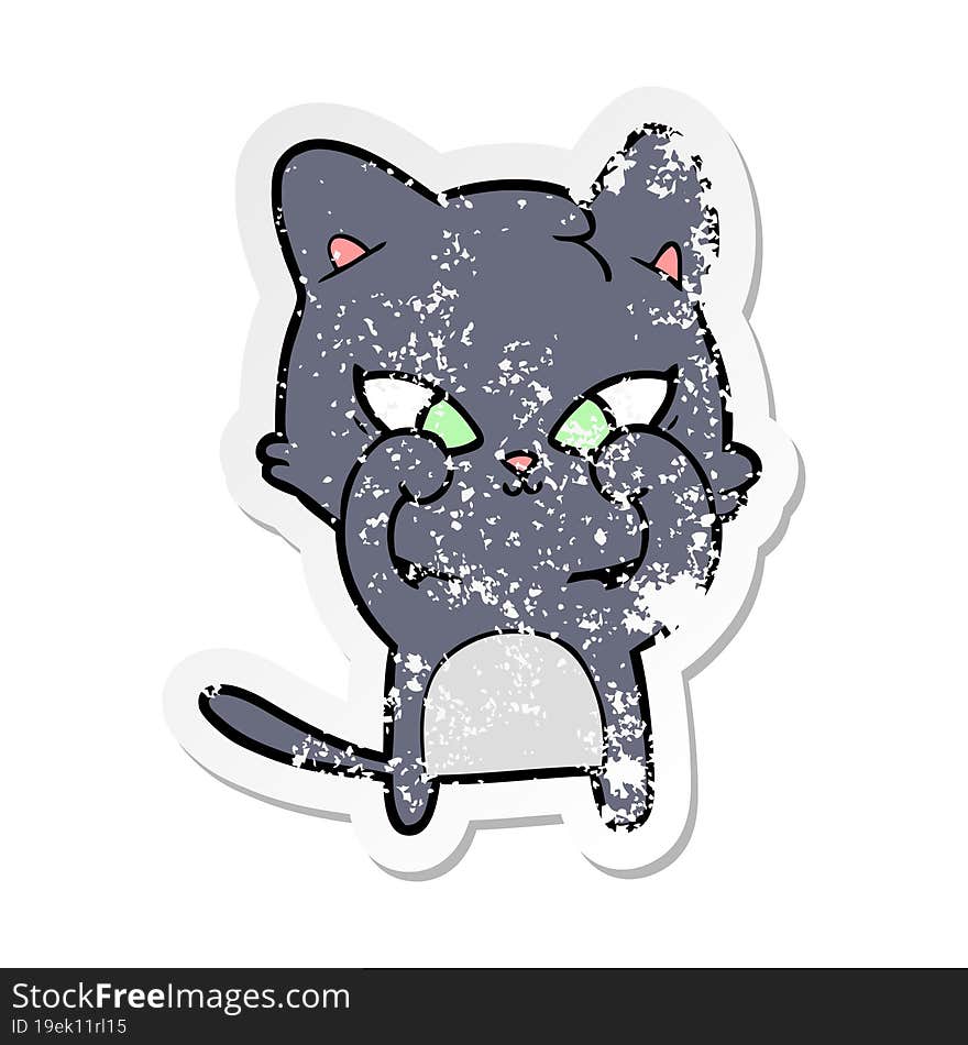 distressed sticker of a cute cartoon cat