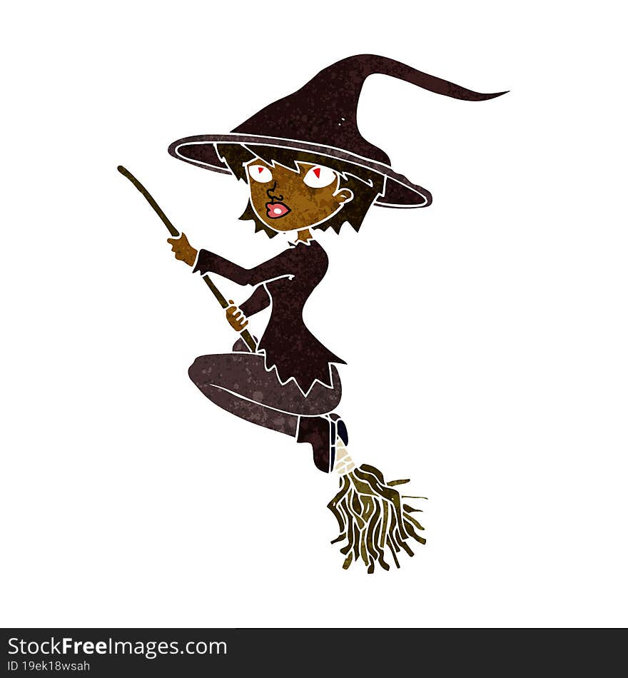 cartoon witch riding broomstick