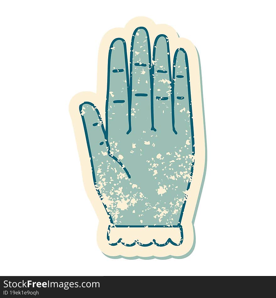 distressed sticker tattoo style icon of a hand