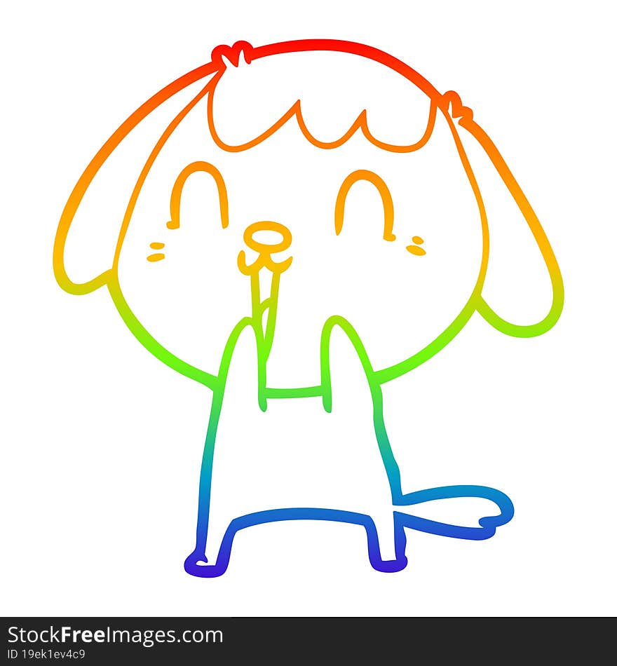 rainbow gradient line drawing of a cute cartoon dog