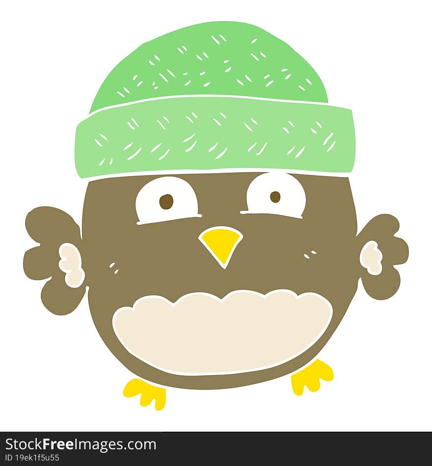 flat color illustration of a cartoon cute owl