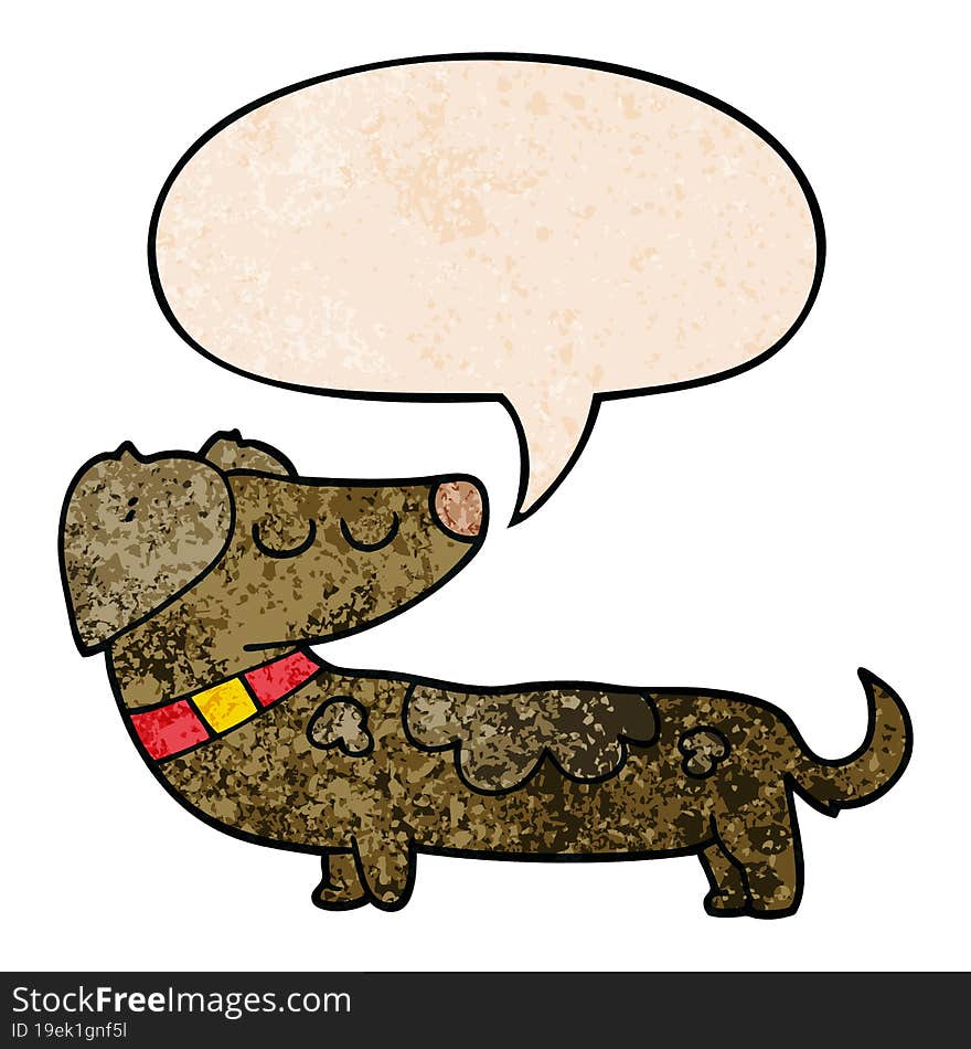 cartoon dog and speech bubble in retro texture style