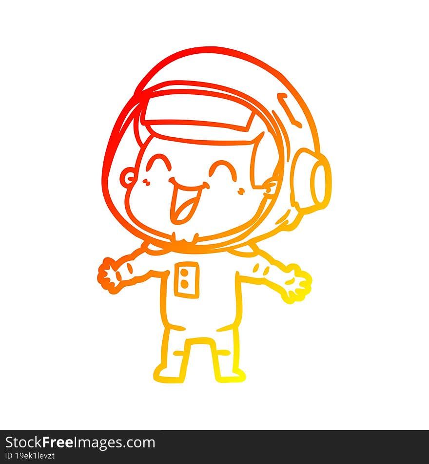 warm gradient line drawing of a happy cartoon astronaut