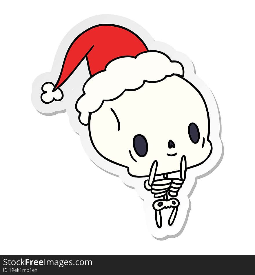 hand drawn christmas sticker cartoon of kawaii skeleton