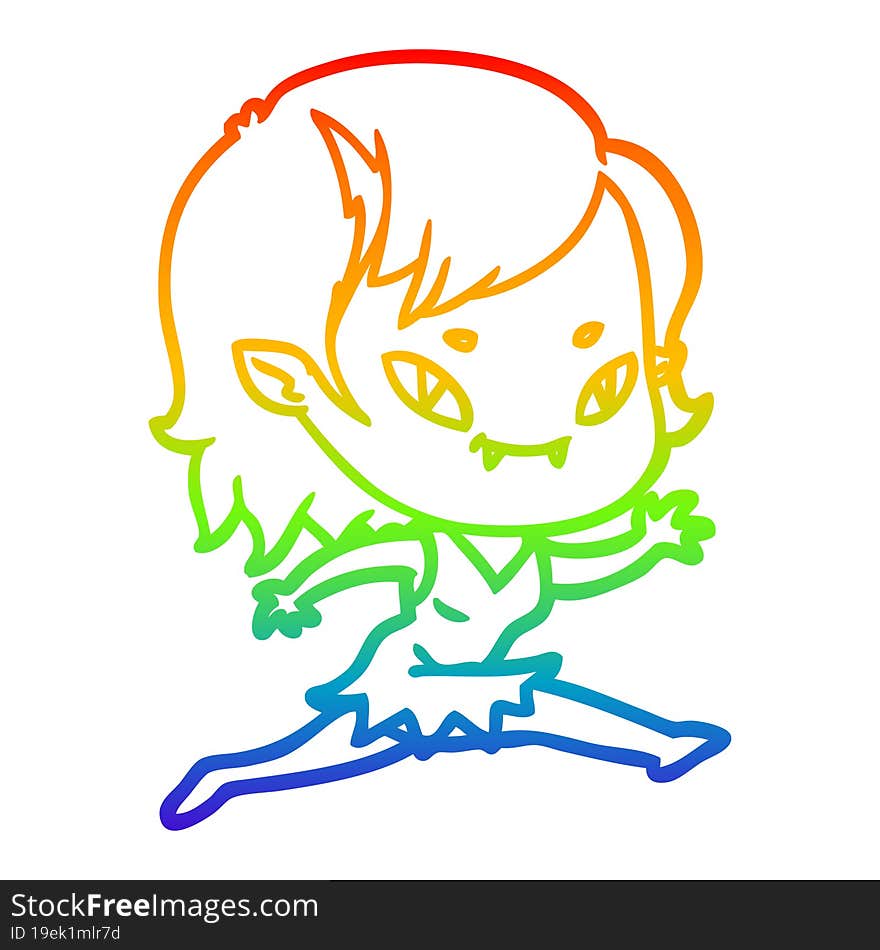 rainbow gradient line drawing cartoon friendly vampire girl running