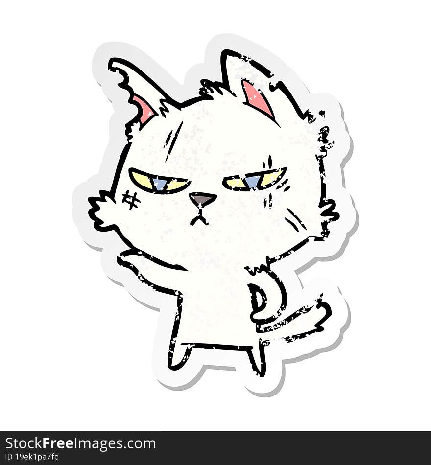 Distressed Sticker Of A Tough Cartoon Cat