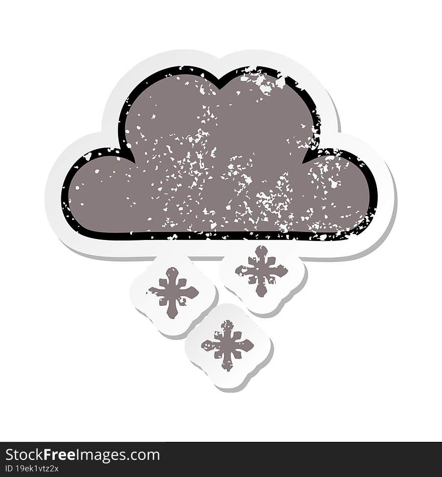 Distressed Sticker Of A Cute Cartoon Storm Snow Cloud