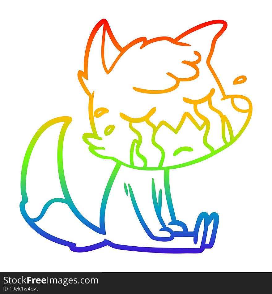 rainbow gradient line drawing of a crying fox cartoon