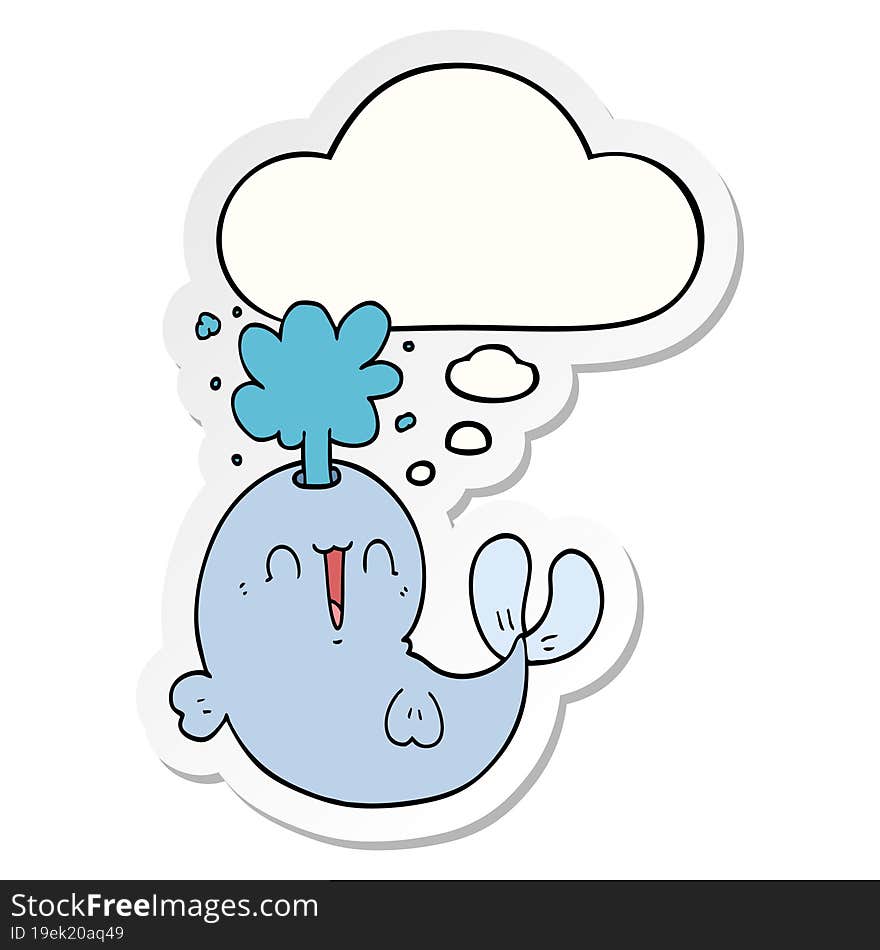 cartoon whale spouting water and thought bubble as a printed sticker