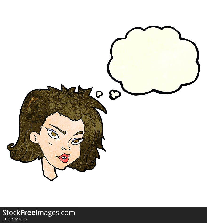 cartoon female face with thought bubble