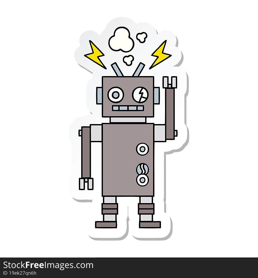 sticker of a cute cartoon malfunctioning robot