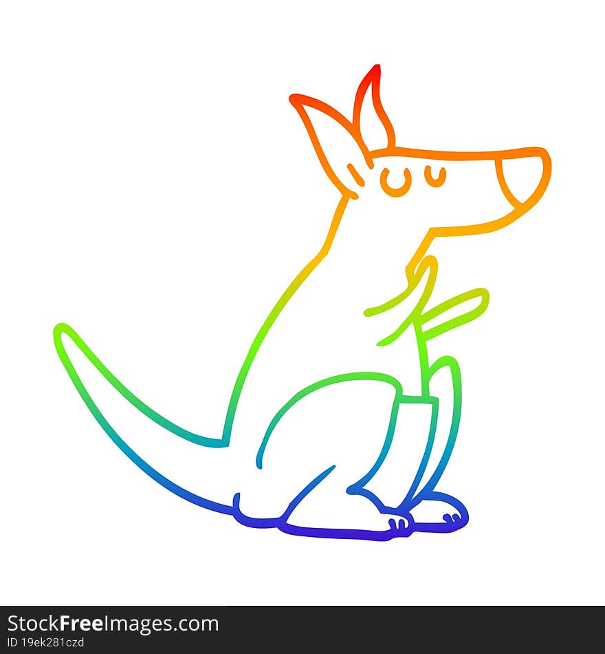 rainbow gradient line drawing of a cartoon kangaroo