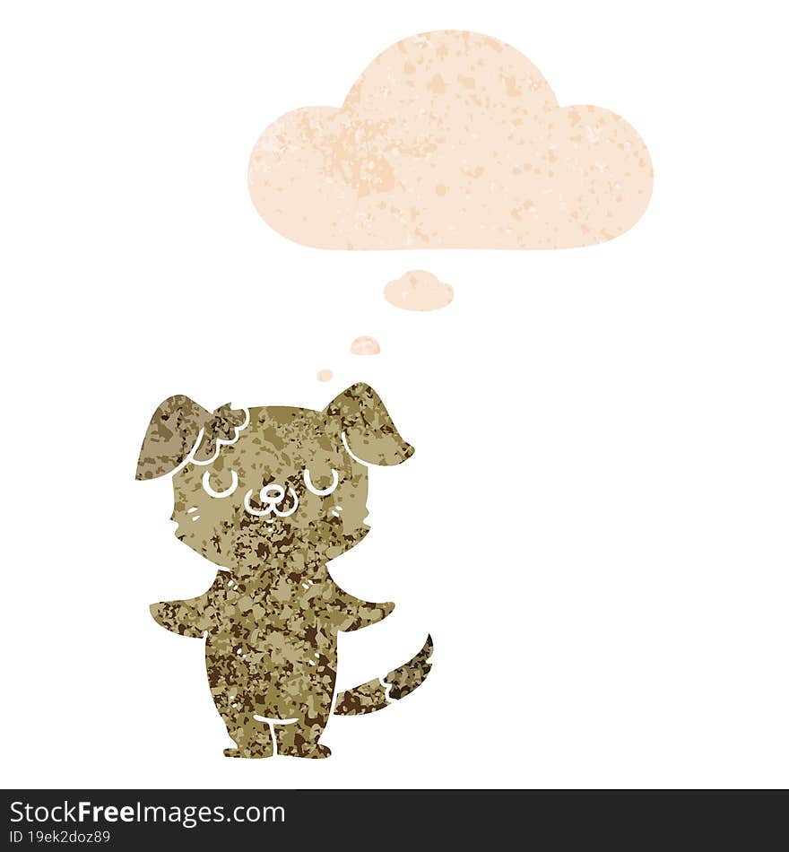 Cartoon Puppy And Thought Bubble In Retro Textured Style