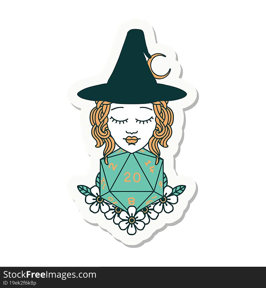 Human Witch With Natural Twenty Dice Roll Sticker