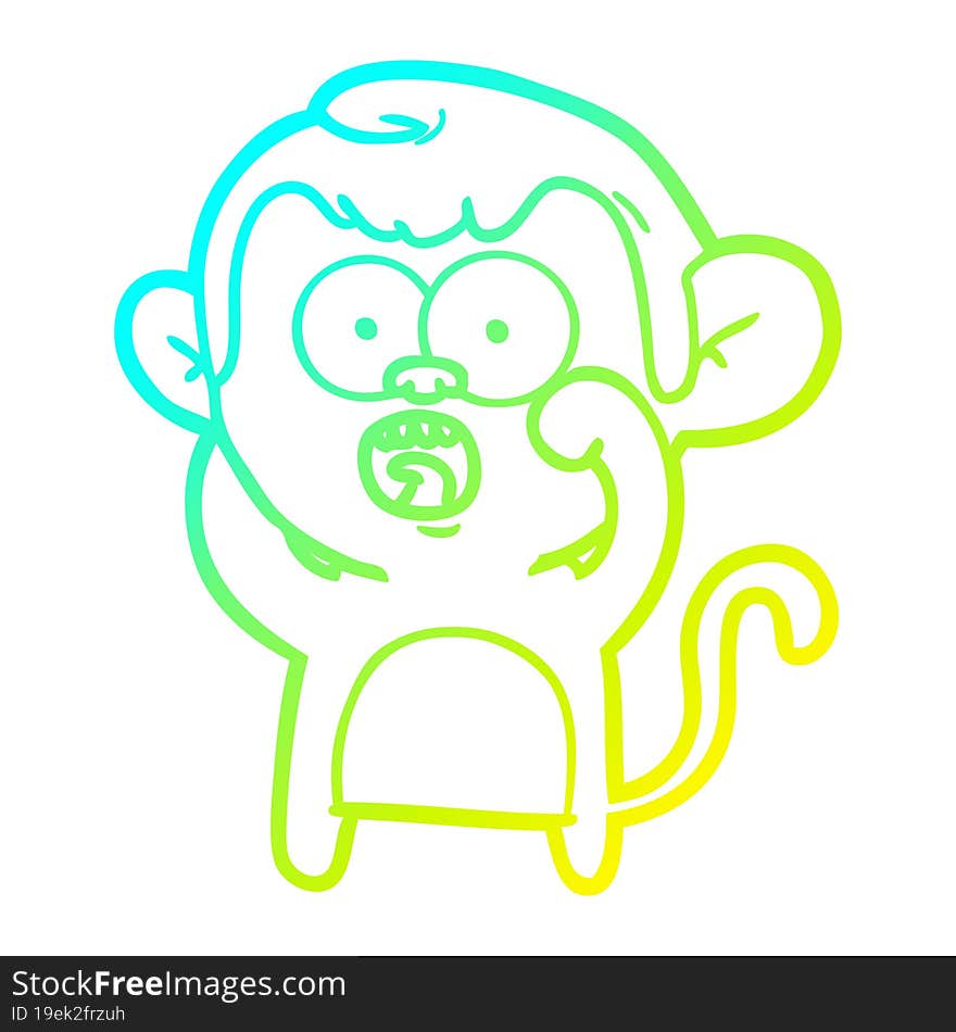 Cold Gradient Line Drawing Cartoon Shocked Monkey