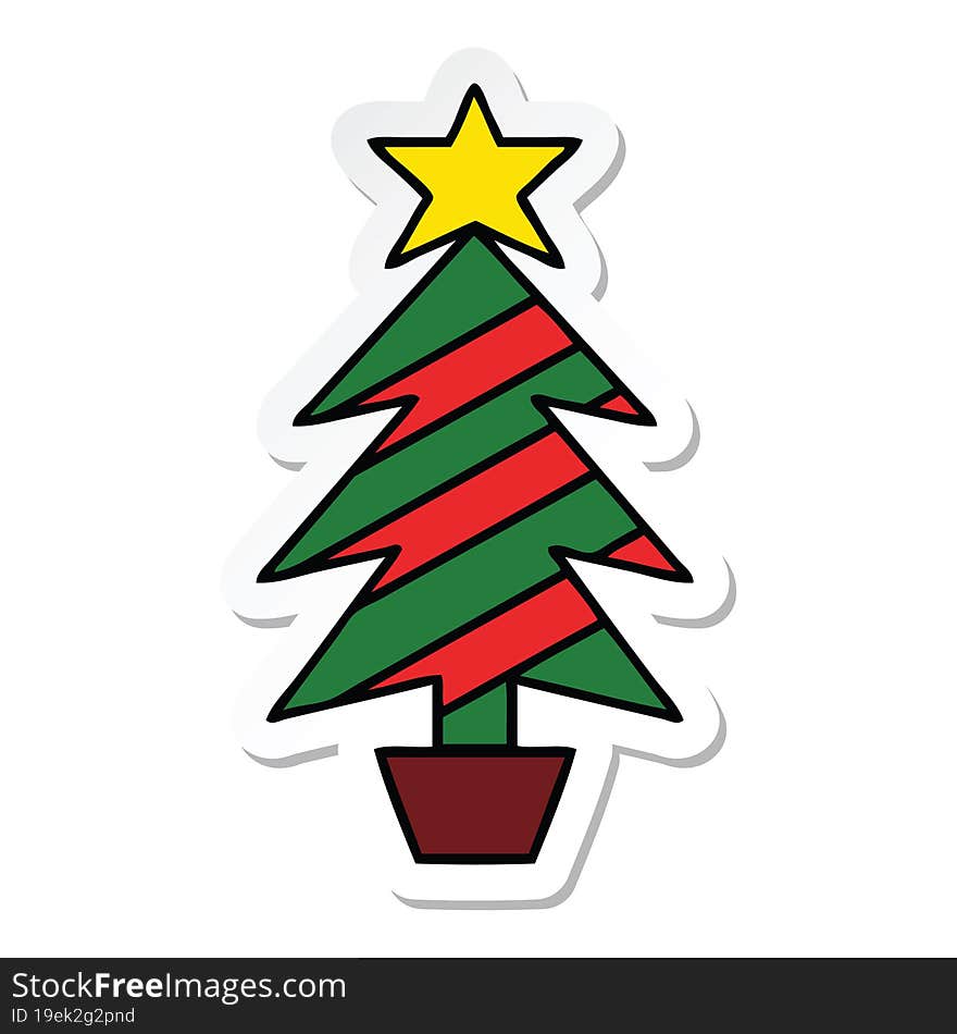 sticker of a cute cartoon christmas tree