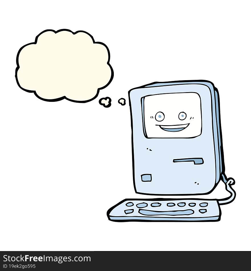 cartoon old computer with thought bubble