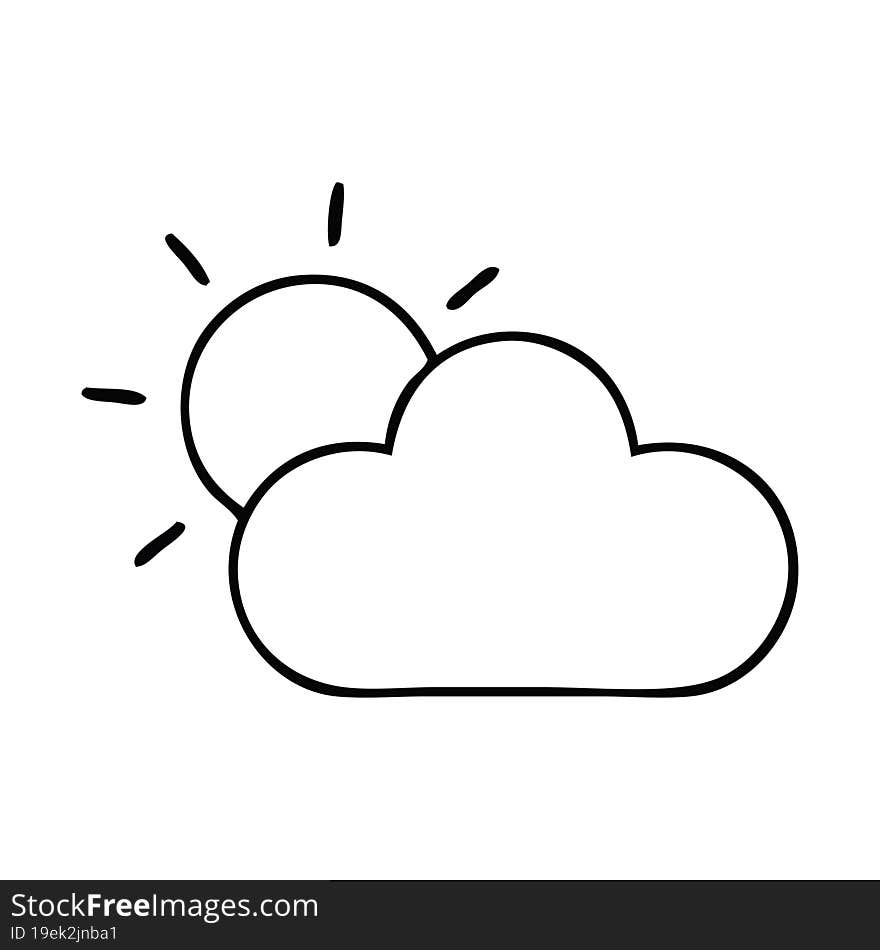 Line Drawing Cartoon Sun And Storm Cloud