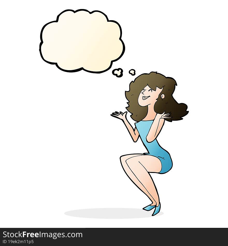 cartoon attractive woman sitting with thought bubble