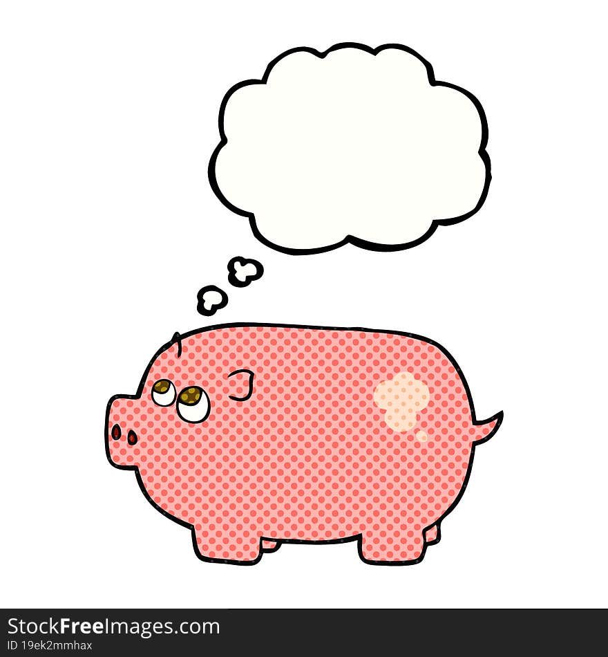 freehand drawn thought bubble cartoon piggy bank