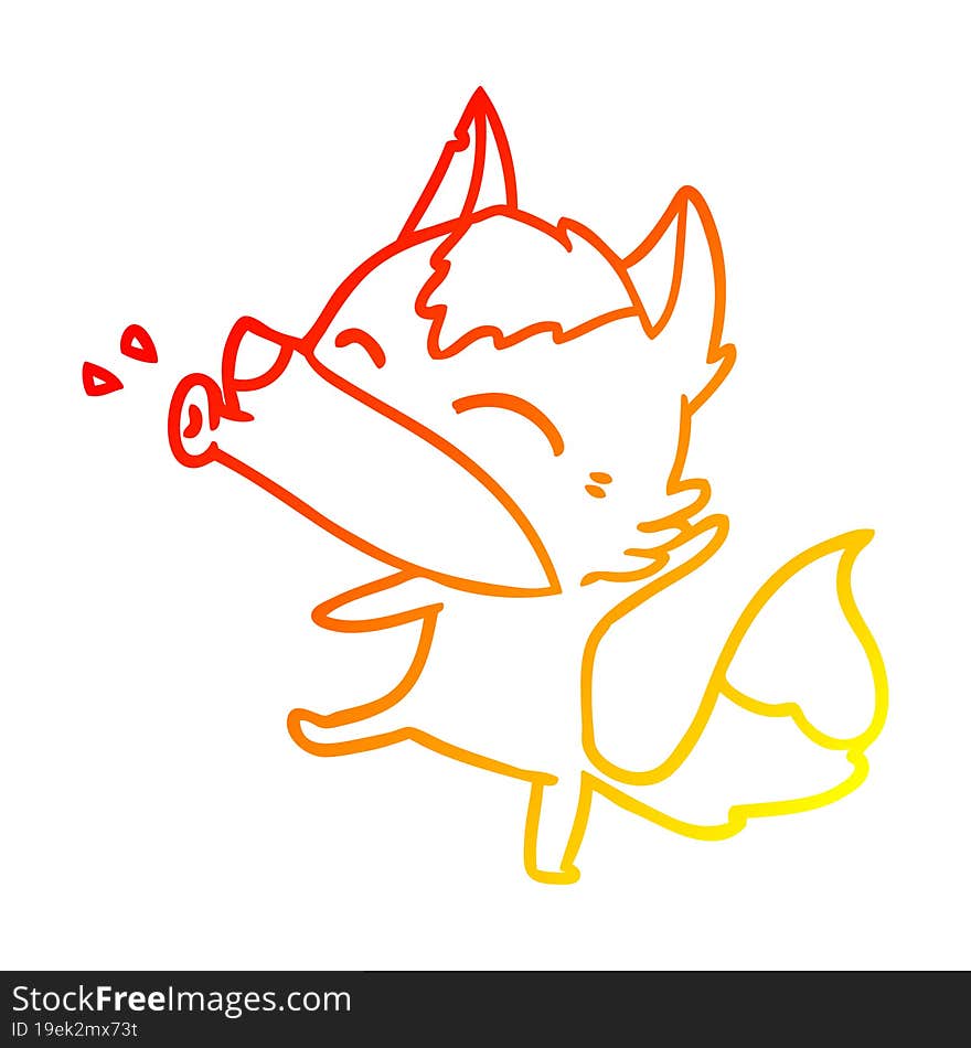 Warm Gradient Line Drawing Howling Wolf Cartoon